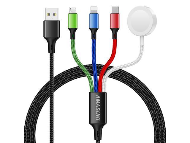 Upgraded Multi Charging Cable for Apple Watch Charger Magnetic Wireless iWatch Charger Nylon Braided USB C/Lightning/Micro Compatible with iWatch...