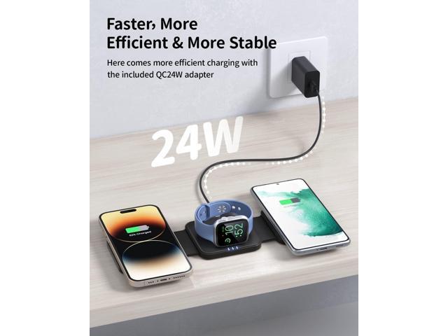 Wireless Charger Magnetic for iPhone - JoyGeek Wireless Charging Station Pad for iPhone 15 14 13 12 Pro Max Plus, for Apple Watch Ultra 9-2, AirPods