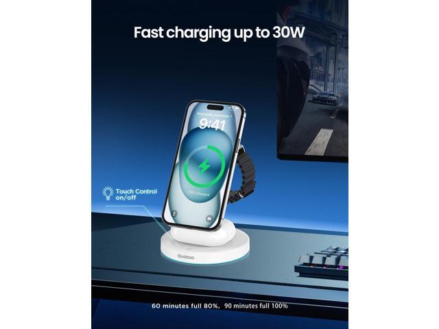 3 in 1 Wireless Charging Station for Apple Mag-Safe Charger, 15W Fast Magnetic Mag-Safe Charger Stand for iPhone 15 14 13 12 Series Apple Watch...