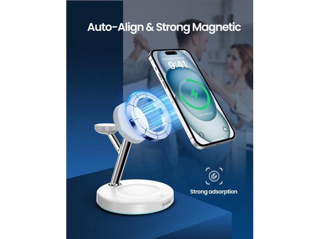3 in 1 Wireless Charging Station for Apple Mag-Safe Charger, 15W Fast Magnetic Mag-Safe Charger Stand for iPhone 15 14 13 12 Series Apple Watch...