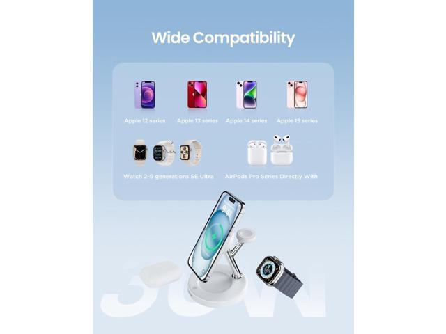 3 in 1 Wireless Charging Station for Apple Mag-Safe Charger, 15W Fast Magnetic Mag-Safe Charger Stand for iPhone 15 14 13 12 Series Apple Watch...