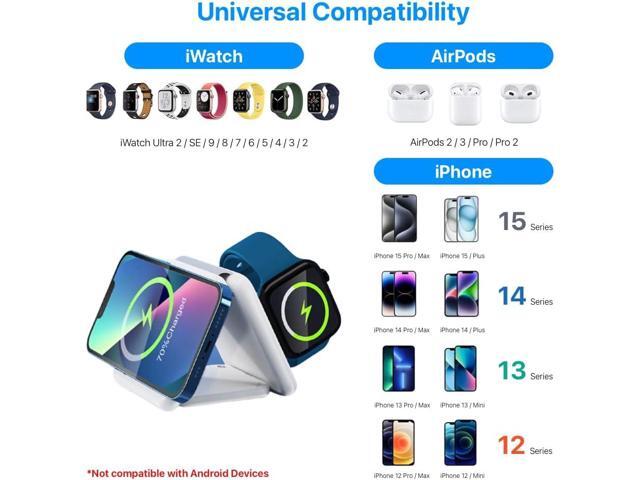 Wireless Charging Station 3 in 1 Foldable Magnetic 15W Travel Multiple Devices Fast Charger for iPhone 15/14/13/12 series, AirPods 3/2/Pro/Pro2,...