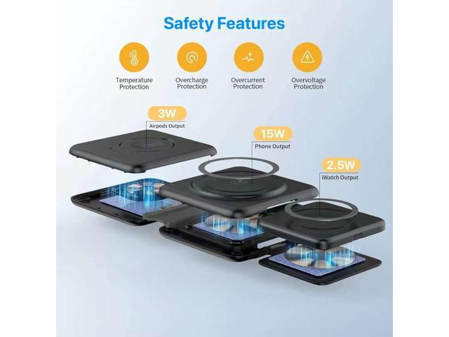 Wireless Charging Station 3 in 1 Foldable Magnetic 15W Travel Multiple Devices Fast Charger for iPhone 16/15/14/13/12 Series, AirPods 3/2/Pro/Pro2,...