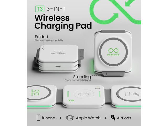 InfinaCore T3 Tri-Charge Wireless Charging Pad - 3-in-1 Charging Station Compatible with iPhone, AirPods & Watch - Fast Charging Up to 25W -...