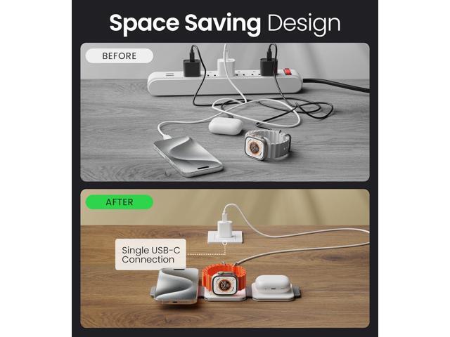 InfinaCore T3 Tri-Charge Wireless Charging Pad - 3-in-1 Charging Station Compatible with iPhone, AirPods & Watch - Fast Charging Up to 25W -...