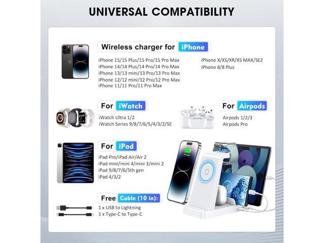 Wireless Charger for iPhone - 5 in 1 Charging Station for Multiple Devices Apple: Fast Wireless Charging Stand Dock for iPhone 15 14 13 12 Pro Max...