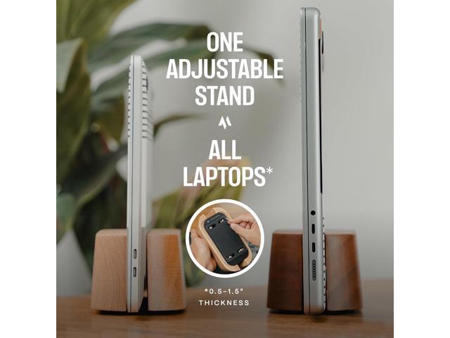 Adjustable Vertical Laptop Stand for Desk, Wooden Laptop Holder, MacBook Pro Stand, Wood Mac Air Dock (Solid Walnut)