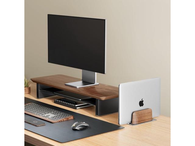 UPERGO Vertical Laptop Stand for Desk, Laptop Holder to Dock MacBook, MacBook Pro and Other Laptops, Black Walnut Wood