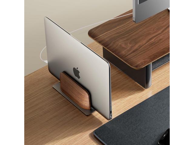 UPERGO Vertical Laptop Stand for Desk, Laptop Holder to Dock MacBook, MacBook Pro and Other Laptops, Black Walnut Wood