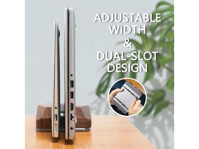 GEVO Dual Laptop Holder Vertical Laptop Stand, Natural Wood, Adjustable Dock, Wooden Laptop Stand, Vertical Laptop Holder for Desk, Widen Dock Fits...