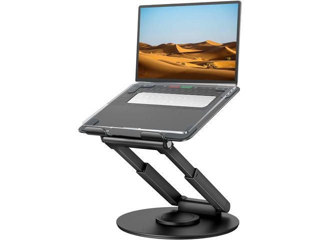 tounee Telescopic Laptop Stand for Desk with 360° Swivel Base, Sit to Stand, Height Adjustable, Portable Riser Holder for Good Posture, Compatible...