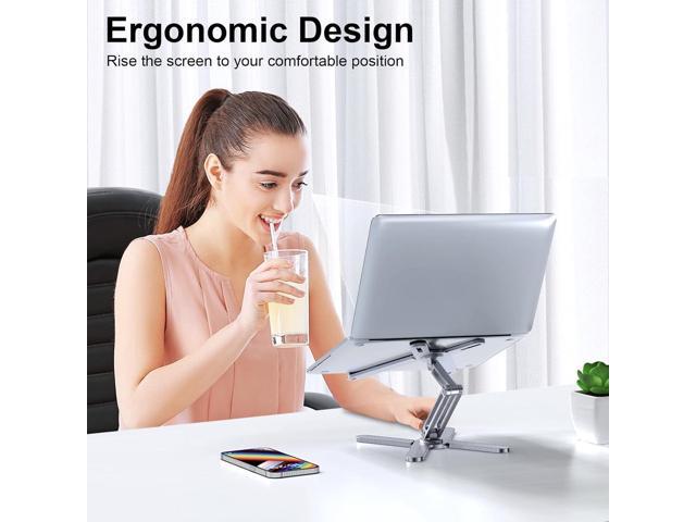Adjustable Laptop Stand with 360 Rotating Base, Aluminum Laptop Riser for Desk Foldable, Ergonomic Notebook Stand Holder Compatible with iPad and...