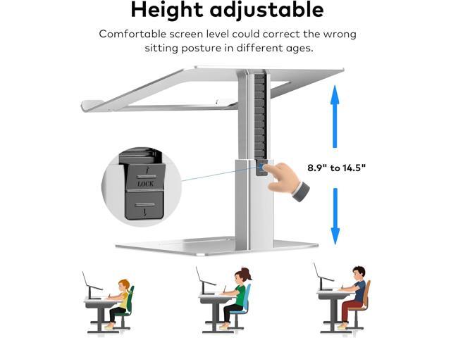 Laptop Stand for Desk, Ergonomic Aluminum Laptop Stand Adjustable Height from 7-15', Sitting and Standing Laptop Riser for 10-17' Notebook (Silver)