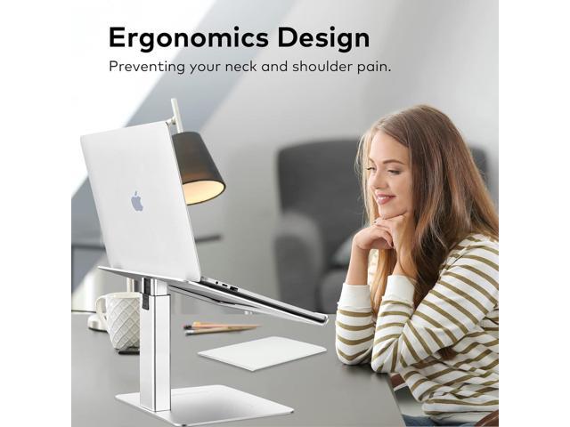 Laptop Stand for Desk, Ergonomic Aluminum Laptop Stand Adjustable Height from 7-15', Sitting and Standing Laptop Riser for 10-17' Notebook (Silver)