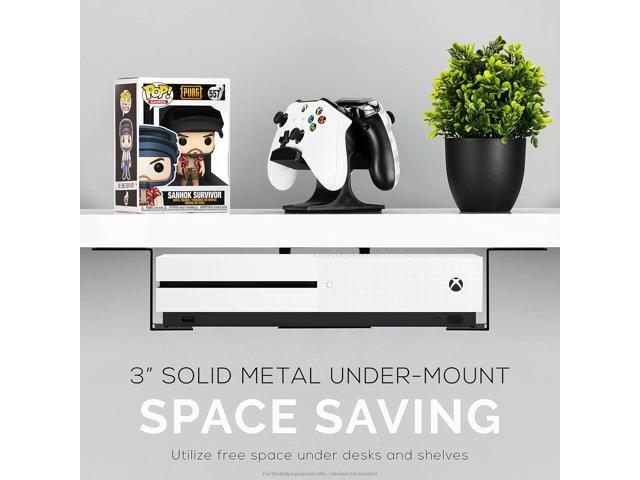 3 Metal Under Desk Laptop, Cable Box & Router Holder Mount, Adhesive & Screw In, Holds upto 3' Devices Like Small Computers, Macbook, Surface,...
