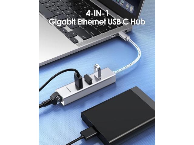 LENTION USB C Hub Ethernet Adapter, 3 USB 3.0 Ports, RJ45 Network Connector for 2023-2016 MacBook Pro, New Mac Air/iPad Pro, Chromebook, More,...