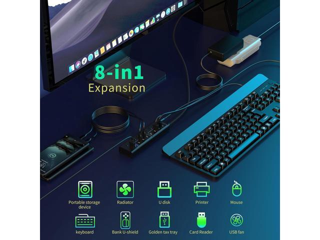 Powered USB Hub 3.0/3.1 USB C Hub- Aluminum USB Port Hub Expender- USB C Hub Splitter with Individual On/Off Switches for Laptop/PC