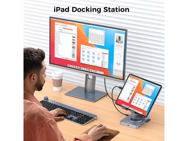 Versatile USB C Docking Station for iPad (USB-C), 11-in-1 with SD TF 4.0 Reader, 4K@60Hz HDMI, RJ45, Audio, USB A, USB c, Rotatable, Also for...