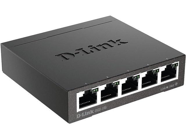 D-Link Ethernet Switch, 5 Port Gigabit Unmanaged Metal Desktop Plug and Play Compact (DGS-105),Black