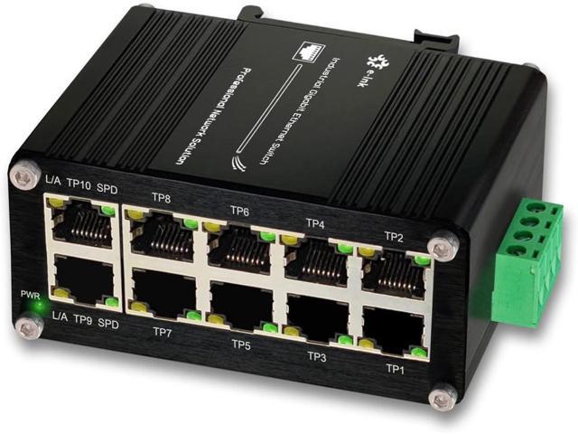 Industrial 10 Port Gigabit Ethernet Switch, RJ45 10/100/1000Mbps Mini Din Rail Mount Ethernet Switch, 12-48V DC Hardened Unmanaged Network Switch...
