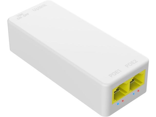 SODOLA 2 Port PoE Extender 100Mbps, IEEE 802.3 af/at Repeater, 1 In 2 Out, Plug and Play, Wall Mount Passthrough Switch for Security Systems IP Camera