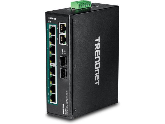 TRENDnet 10-Port Industrial Gigabit PoE+ DIN-Rail Switch, 8 x Gigabit PoE+ Ports, DIN-Rail Mount, 2 x SFP Slots, 240W PoE Power Budget, Network...
