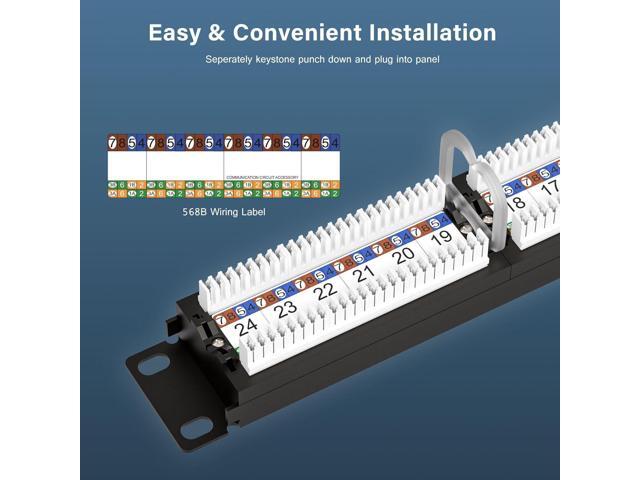 iwillink 24-Port Cat6 Patch Panel, 10Gbps RJ45 Keystone Network Panel for Rackmount or Wall Mount, Ideal for Gigabit Ethernet Connections