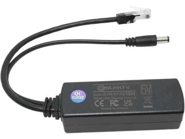 DC 5V 2.4A Active PoE Splitter Power Over Ethernet 802.3af 5.5x2.1mm