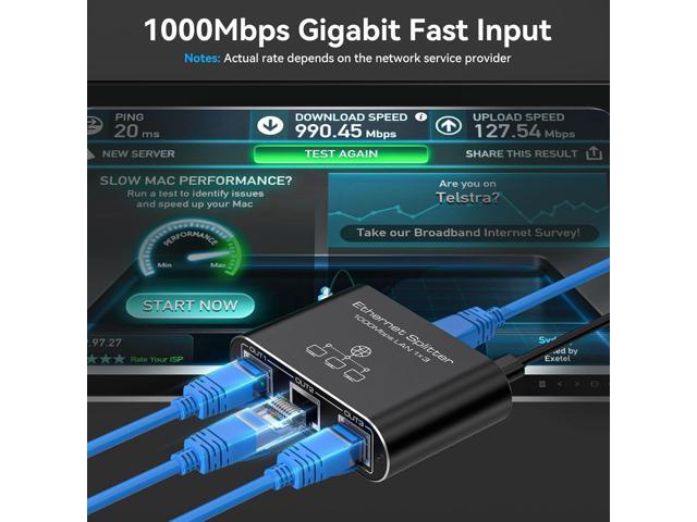 Ethernet Splitter 1 to 3 1000Mbps Network Splitter Supports Simultaneous Networking of 3 Devices Works with Cat5/5e/6/7/8 Cable