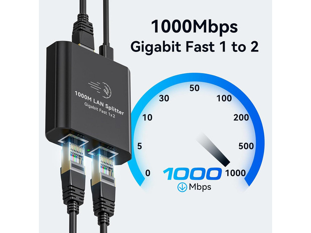 Ethernet Splitter 1 to 2 1000Mbps Internet Cable Splitter 1 in 2 Out High Speed Either Network Splitter Gigabit Dual LAN RJ45 Port Router Switch...
