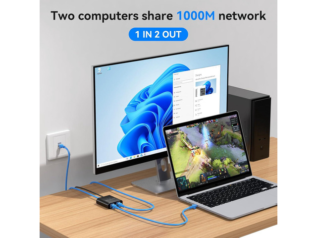 Ethernet Splitter 1 to 2 1000Mbps Internet Cable Splitter 1 in 2 Out High Speed Either Network Splitter Gigabit Dual LAN RJ45 Port Router Switch...