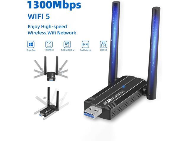 Wireless USB WiFi Adapter for PC,1300Mbps Dual 5Dbi Antennas 2.4 & 5.0GHz 802.11AC USB 3.0 WiFi Adapter Support for Windows Vista/XP/Win7/8/10/11,...