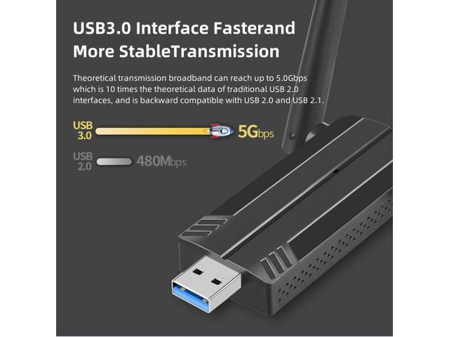 Wireless USB WiFi Adapter for PC,1300Mbps Dual 5Dbi Antennas 2.4 & 5.0GHz 802.11AC USB 3.0 WiFi Adapter Support for Windows Vista/XP/Win7/8/10/11,...