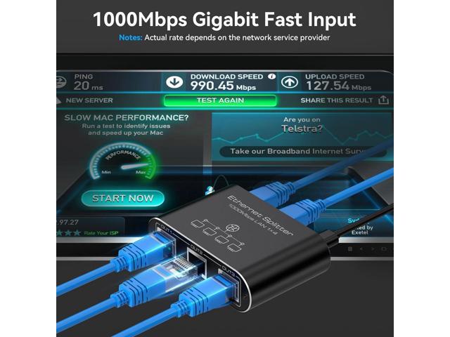 Ethernet Splitter 1 to 4 1000Mbps Internet Splitter LAN Splitter Either Network Splitter Ethernet Switch Suitable for Cat6/7/8 Cable