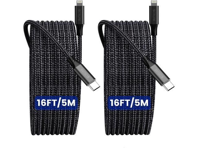 16FT Extra Long iPhone Charger Cord, 2-Pack SCRUAK [MFi Certified] 16 Ft USB C to Lightning Cable Fast Charging Nylon Braided iPhone Charger Cable...