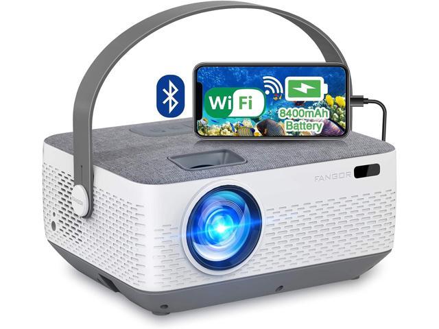WiFi Projector Bluetooth 8400mAh Battery, Rechargeable Portable Home Projector, FANGOR 1080P Supported Movie Projector with Sync Smartphone Screen. photo