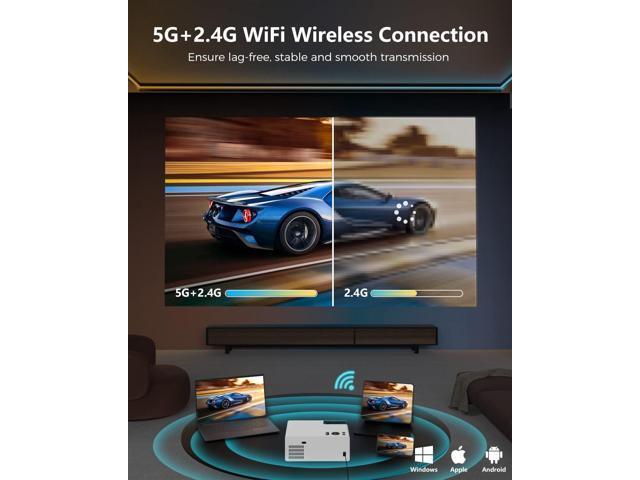 4K Support Projector with WiFi and Bluetooth, Outdoor Portable Mini Projector 15000L Full HD 1080P Max 300' Display Zoom, Movie Video Projector...
