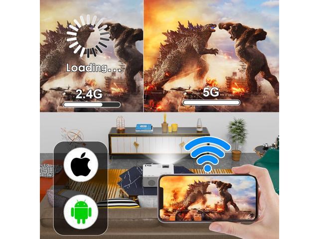 5G WiFi Projector with Bluetooth 5.1, 9500 Lumens HD Movie Projector, 1080P Supported Mini Projector, Portable Outdoor Projector, Compatible with...