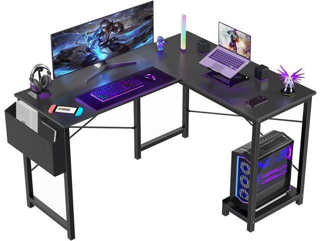 Sweetcrispy L Shaped Computer Desk - Gaming Table Corner Desk 50 Inch PC Writing Black Desk Study Desks with Wooden Desktop CPU Stand Side Bag.