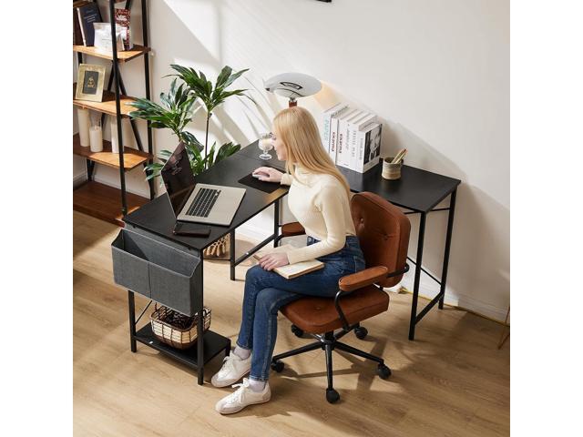 Sweetcrispy L Shaped Computer Desk - Gaming Table Corner Desk 50 Inch PC Writing Black Desk Study Desks with Wooden Desktop CPU Stand Side Bag...