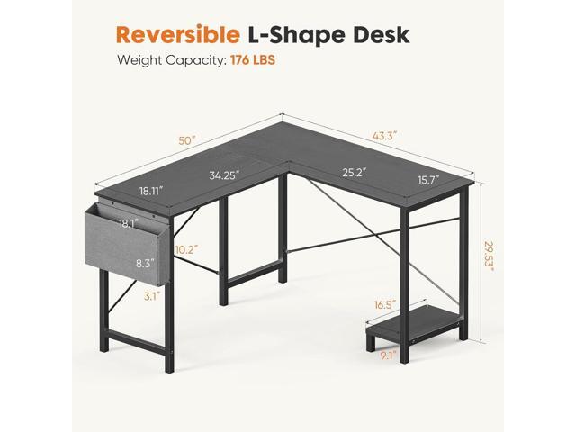 Sweetcrispy L Shaped Computer Desk - Gaming Table Corner Desk 50 Inch PC Writing Black Desk Study Desks with Wooden Desktop CPU Stand Side Bag...