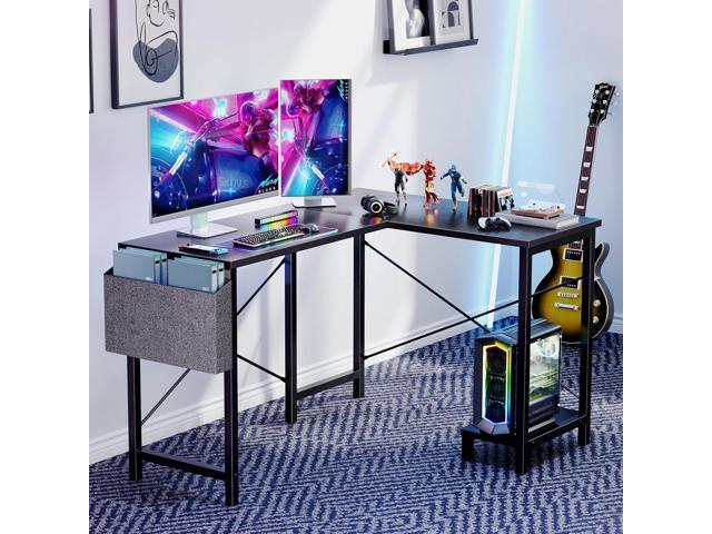 Sweetcrispy L Shaped Computer Desk - Gaming Table Corner Desk 50 Inch PC Writing Black Desk Study Desks with Wooden Desktop CPU Stand Side Bag...