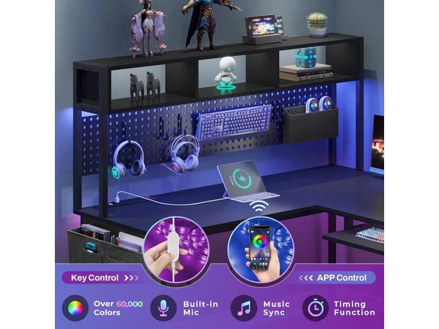 SEDETA L Shaped Gaming Desk, Reversible Computer Desk with Power Outlet and Pegboard, Gaming Desk with Led Lights, Keyboard Tray and Storage Bag...