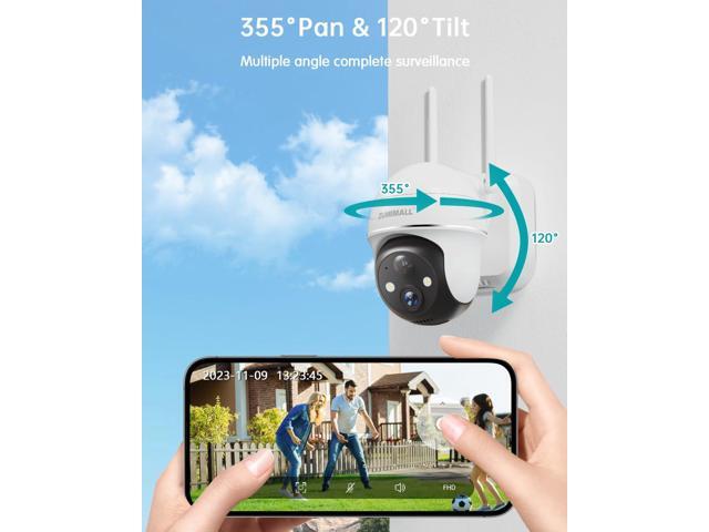 ZUMIMALL Security Cameras Wireless Outdoor, 360°View, 2K Battery Powered Cameras for Home Security, 3MP Color Night Vision, 2-Way Talk, IP66, AI...