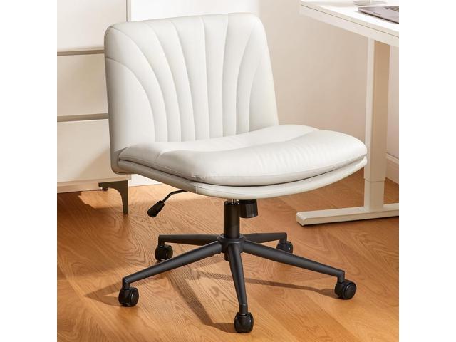 Marsail Armless-Office Desk Chair with Wheels: PU Leather Cross Legged Wide Chair,Comfortable Adjustable Swivel Computer Task Chairs for...