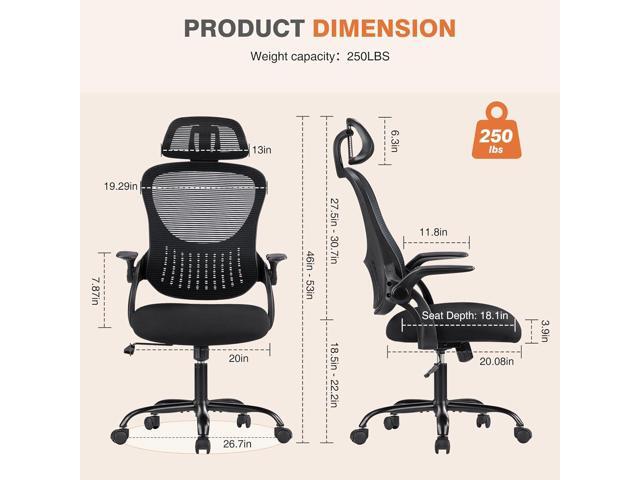 Sweetcrispy Office Computer Desk Chair, Ergonomic High-Back Mesh Rolling Work Chairs with Wheels and Adjustable Headrests, Comfortable Lumbar...