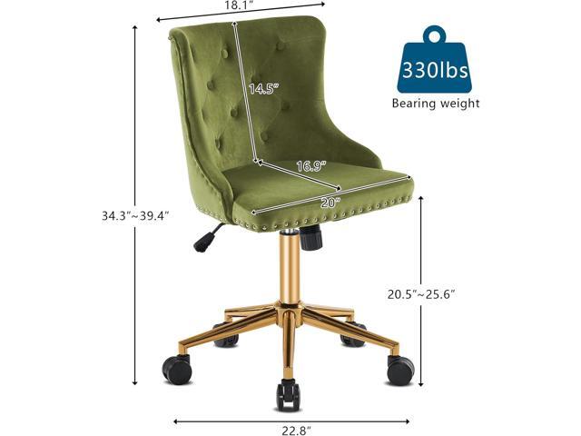 VINGLI Olive Green Velvet Armless Office Desk Chair with Gold Base/Wheels, Small Cute Vanity/Makeup Chair with Back for Bedroom, Upholstered...