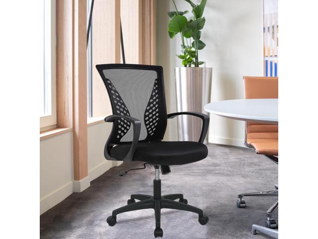 FDW Home Office Chair Mid Back PC Swivel Lumbar Support Adjustable Desk Task Computer Ergonomic Comfortable Mesh Chair with Armrest (Black)