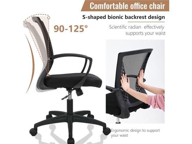 FDW Home Office Chair Mid Back PC Swivel Lumbar Support Adjustable Desk Task Computer Ergonomic Comfortable Mesh Chair with Armrest (Black)