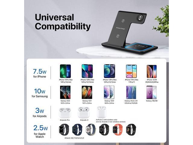 Wireless Charger, 3 in 1 Wireless Charging Station, Fast Wireless Charger Stand for iPhone 15 14 13 12 11 Pro Max XR XS 8 Plus, for Apple Watch 8 7...